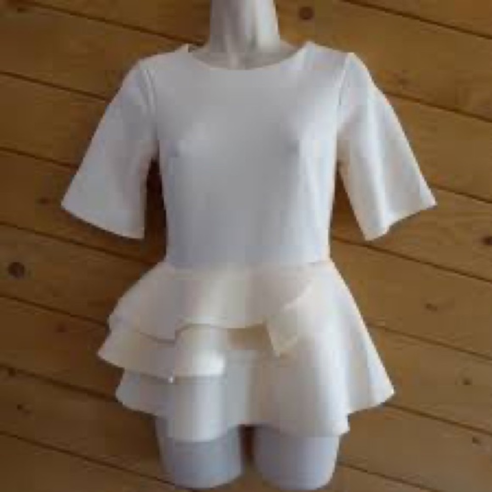 Chic Cream Ruffle Peplum Blouse Worn Once XL